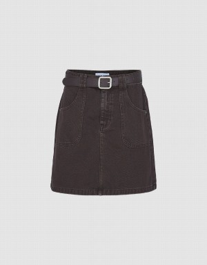 Jupes Urban Revivo Mini A-Line Denim With Belt Femme Marron | NKX7663HI
