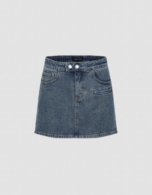 Jupes Urban Revivo Mini Droit Denim Femme Bleu | SWH8030LP