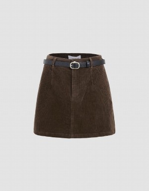 Jupes Urban Revivo Mini Droit With Belt Femme Marron | OGR7580GL