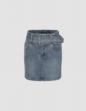 Jupes Urban Revivo Mini Mince Denim Femme Bleu | TKP3232EX