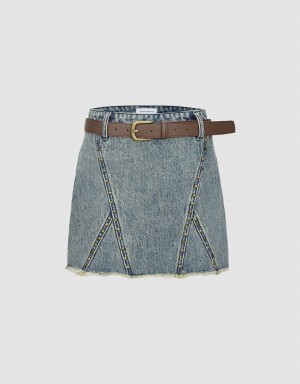 Jupes Urban Revivo Raw Hem Mini Denim Femme Bleu | AHP3996NU