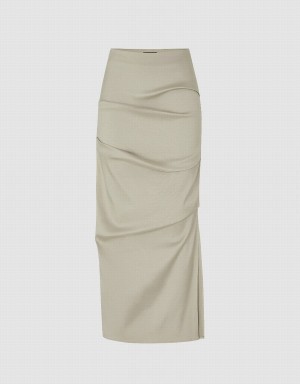 Jupes Urban Revivo Ruched Mince Femme Kaki | CSF7236YK