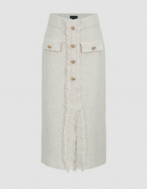 Jupes Urban Revivo Split Hem Tweed Tricoté Droit Femme Blanche | YEU2984MV