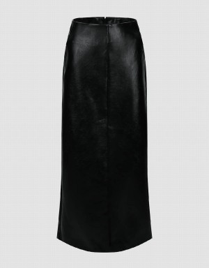 Jupes Urban Revivo Vegan Cuir Midi Droit Femme Noir | FNW9974SA
