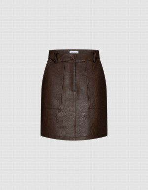 Jupes Urban Revivo Vegan Cuir Mini A-Line Femme Marron | QPW7976RH