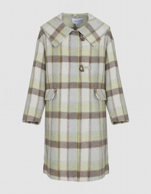 Manteaux Urban Revivo Plaid Droit Furry Femme Blanche Vert | SVC8736OB
