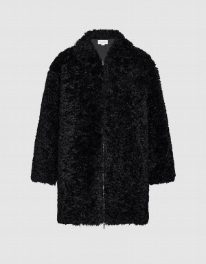 Manteaux Urban Revivo Zippé Front Droit Furry Femme Noir | RFV8227JH