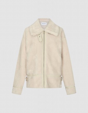 Manteaux Urban Revivo Zippé Front Furry Femme Blanche | ZVR242PW