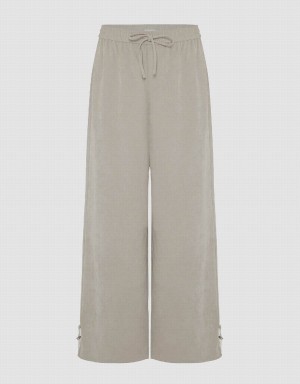 Pantalon Urban Revivo Drawstring Taille Tricoté Larges-Leg Femme Kaki Grise | OFF989VF