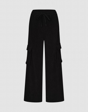 Pantalon Urban Revivo Drawstring Taille Tricoté Droit Femme Noir | SEW3624KJ