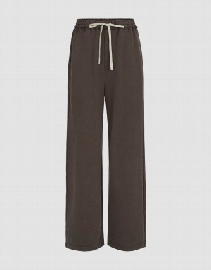 Pantalon Urban Revivo Drawstring Taille Tricoté Droit Femme Marron Foncé | VRO4985BV