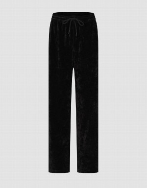 Pantalon Urban Revivo Drawstring Taille Tricoté Droit Femme Noir | FLO8590EX
