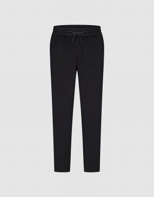 Pantalon Urban Revivo Drawstring Taille Tricoté Droit Homme Noir | AHO976XS