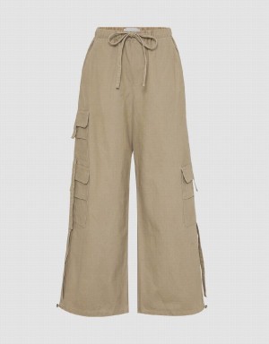 Pantalon Urban Revivo Multi-Pocket Drawstring Taille Larges-Leg Femme Kaki | CCX6988KS