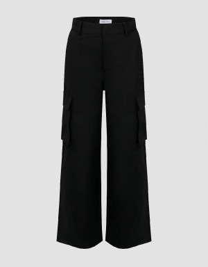 Pantalon Urban Revivo Multi-Pocket Loose Droit Femme Noir | TKS5099TL