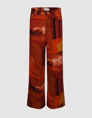 Pantalon Urban Revivo Printed Droit Femme Orange | PWW3481ML