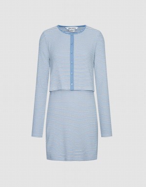 Peignoir Urban Revivo 2 In 1 Rayé Tricoté Femme Bleu | GRE899NC