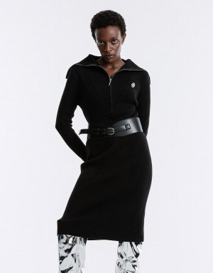 Peignoir Urban Revivo Contrast Stitch Tricoté Femme Noir | EGY9959QN