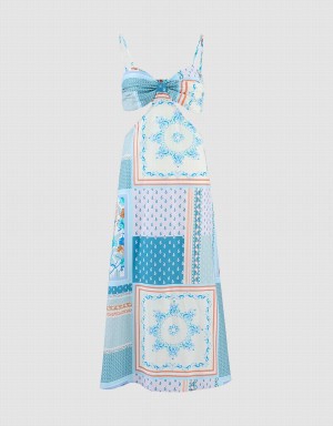 Peignoir Urban Revivo Cut Out Patchwork Midi Cami Femme Bleu | JRM7661DV