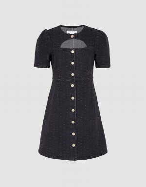Peignoir Urban Revivo Cut Out Polka Dot Button Front Denim Femme Noir | HIO9069UR