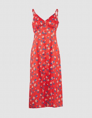 Peignoir Urban Revivo Floral Print Cami Midi Femme Rouge | QPV2922SP