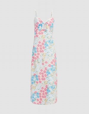 Peignoir Urban Revivo Floral Print Tie Front Cut Out Cami Femme Bleu | DCN572IZ