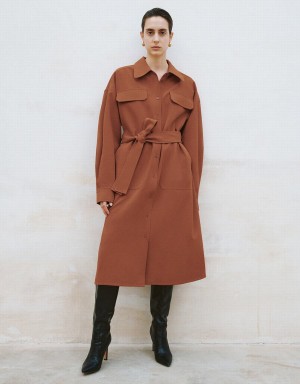 Peignoir Urban Revivo Lapel Droit With Belt Femme Rouge | QQU46WZ