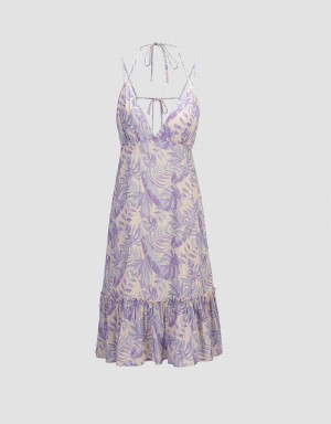Peignoir Urban Revivo Leaves Print Ruffle Hem Cami Femme Violette | NKK371RB