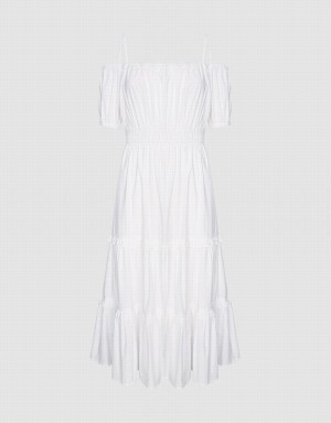 Peignoir Urban Revivo Plain Cold Shoulder Tiered Midi Femme Blanche | ZAN3552BO