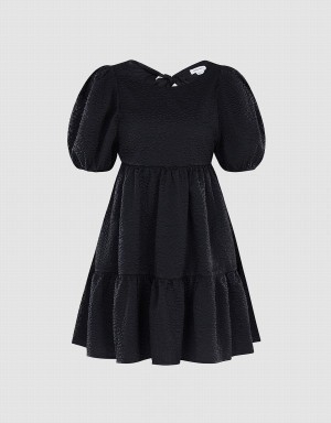 Peignoir Urban Revivo Plain Puff Sleeve Ruffle Hem Femme Noir | QPH4314LN