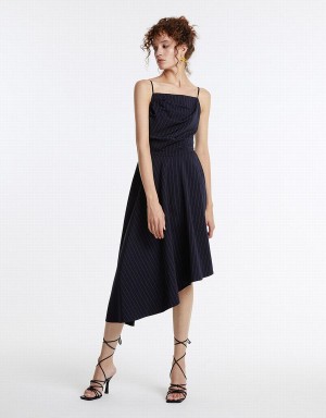 Peignoir Urban Revivo Rayé Asymmetrical Lanières Femme Bleu | HTD638UG