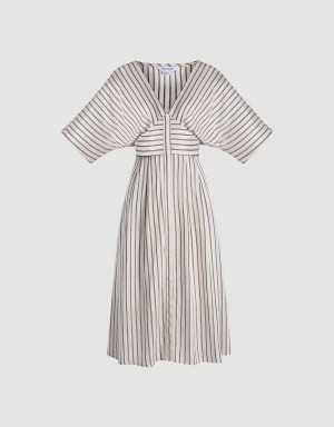 Peignoir Urban Revivo Rayé Button Front Midi Femme Kaki | RLN4960OG
