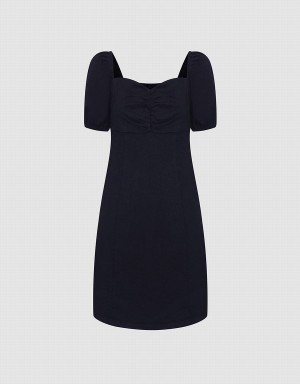 Peignoir Urban Revivo Ruched Front Puff Sleeve Denim Femme Noir | UZW1295QV