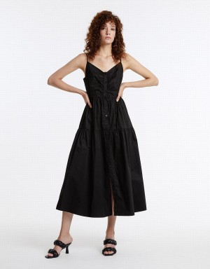 Peignoir Urban Revivo Ruched Neckline Tiered Femme Noir | HOE3679JE
