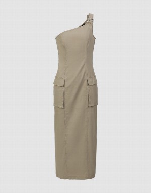 Peignoir Urban Revivo Sans Manches One Shoulder Droit Femme Kaki Grise | IFT981EE