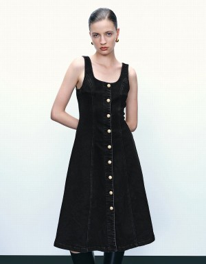 Peignoir Urban Revivo Sans Manches U Neck Denim Femme Noir | HHS8031KD