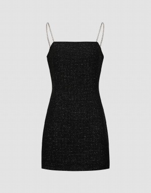 Peignoir Urban Revivo Tweed Off-Shoulder A-Line Cami Femme Noir | BQF8215NB