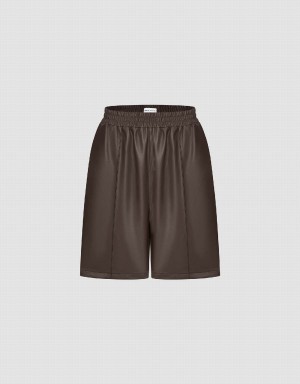 Short Urban Revivo Vegan Cuir Elastic Taille Femme Marron | KBT1341DL