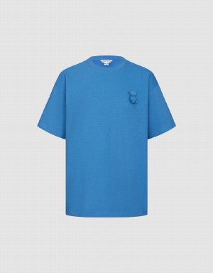 T Shirts Urban Revivo Bear Detail Crew Neck Homme Bleu | WHW869JL