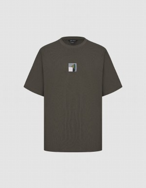 T Shirts Urban Revivo Crew Neck Droit Homme Marron Foncé | DYK6348IA