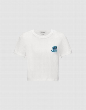 T Shirts Urban Revivo Crew Neck Tricoté Femme Blanche | KMU6873AR
