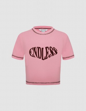 T Shirts Urban Revivo Endless Printed Crew Neck Mince Femme Rose | CPI106CN