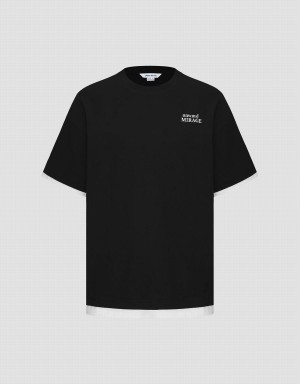 T Shirts Urban Revivo Letter Printed Crew Neck Homme Noir | EIA8674LM