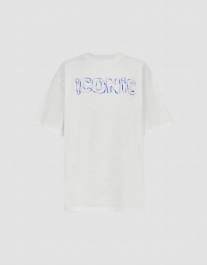 T Shirts Urban Revivo Letter Printed Crew Neck Loose Femme Blanche | TAO4614JX
