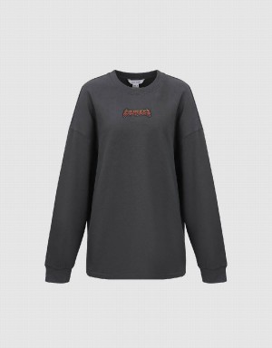 T Shirts Urban Revivo Letter Printed Crew Neck Loose Femme Grise | EXD6943KD