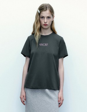 T Shirts Urban Revivo Letter Printed Crew Neck A-Line Femme Blanche | UFS2878BO