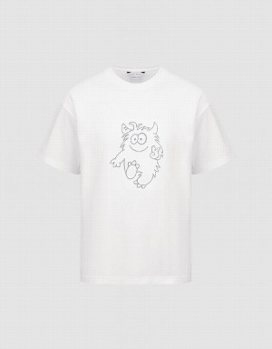 T Shirts Urban Revivo Monster Printed Crew Neck Homme Blanche | EQO7524ZN