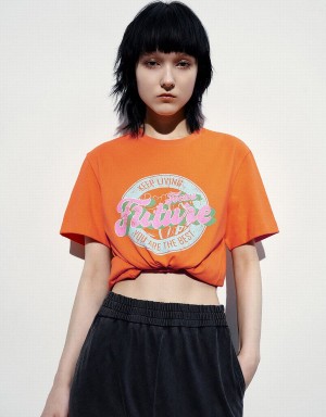 T Shirts Urban Revivo Printed Droit Femme Orange | MLT2442AA