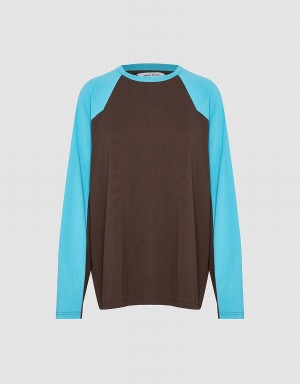 T Shirts Urban Revivo Raglan Sleeve Crew Neck Loose Femme Marron | MQO2384KQ