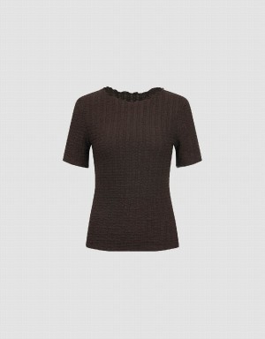 T Shirts Urban Revivo Shirred Crew Neck Mince Femme Marron | SZG1659XF